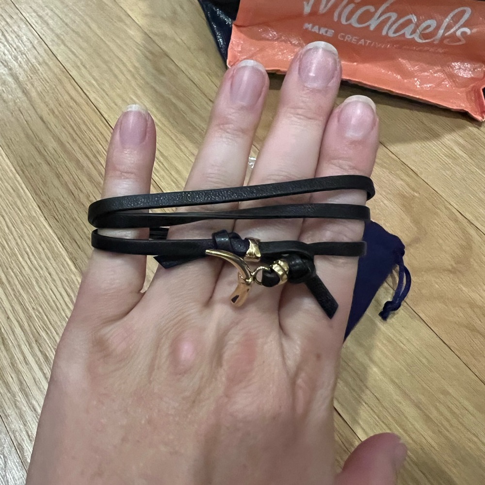 Tory Burch black leather wrap bracelet